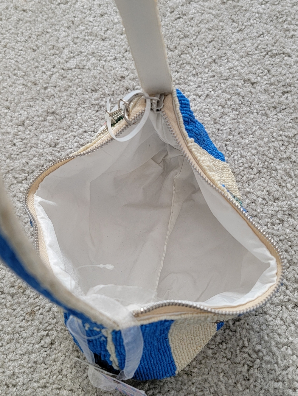 NWT Blue and Cream Striped Beaded Cocktail Shoulder Bag - Picture 3 of 4